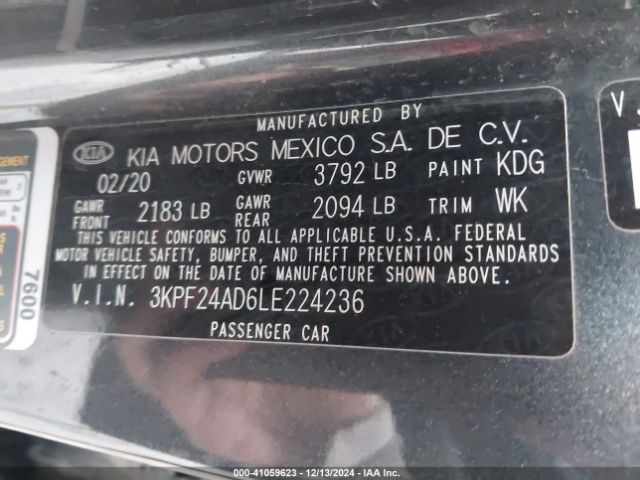 3KPF24AD6LE224236 KIA FORTE FE