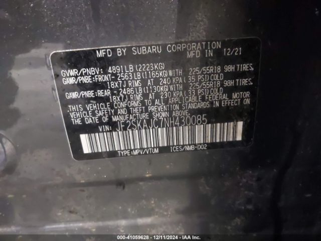 JF2SKAJC7NH430085 Subaru Forester Sport