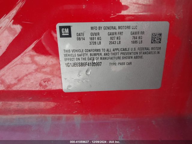 1G1JE6SB6F4105997 Chevrolet Sonic Ltz Auto