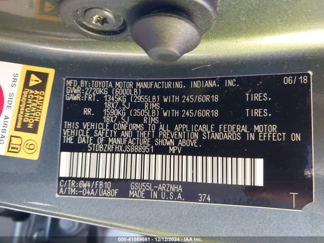 5TDBZRFHXJS888951 Toyota Highlander Le