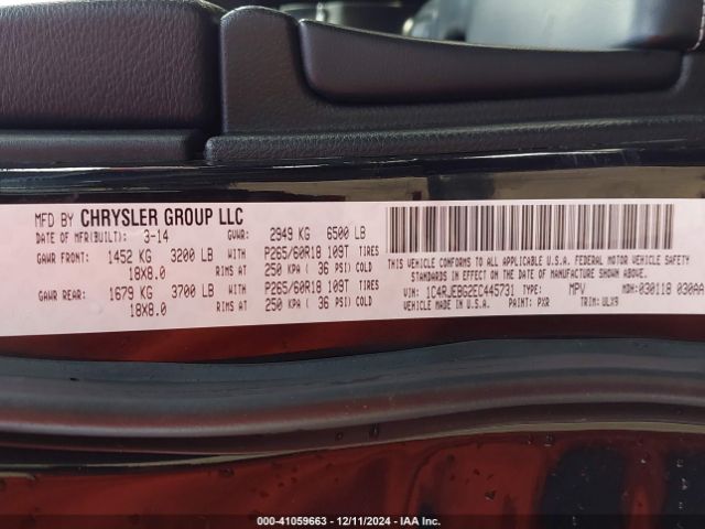 1C4RJEBG2EC445731 Jeep Grand Cherokee Limited