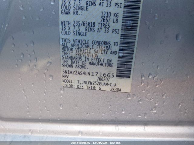 5N1AZ2AS4LN171665 Nissan Murano S Intelligent Awd