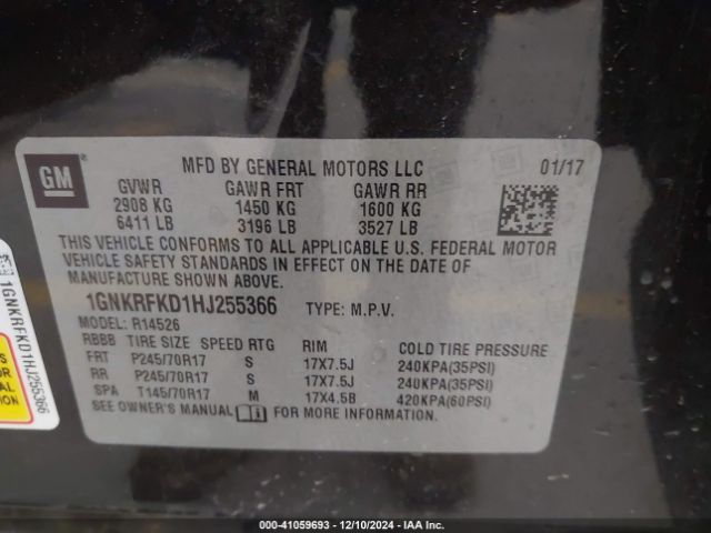 1GNKRFKD1HJ255366 Chevrolet Traverse Ls