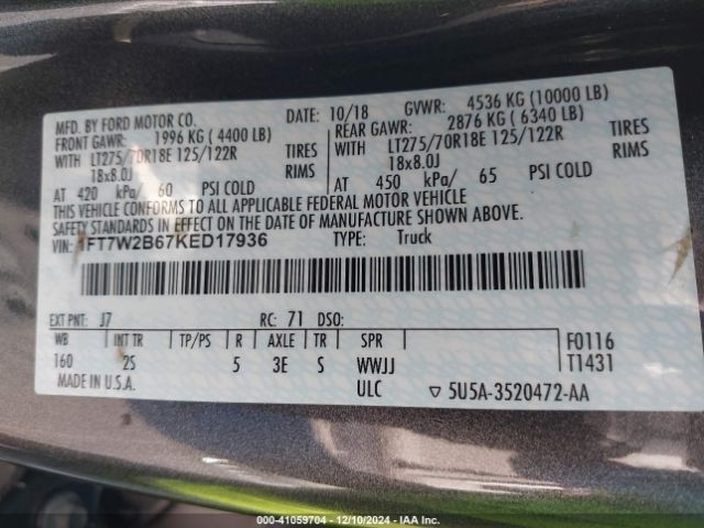 1FT7W2B67KED17936 Ford F-250 Xlt