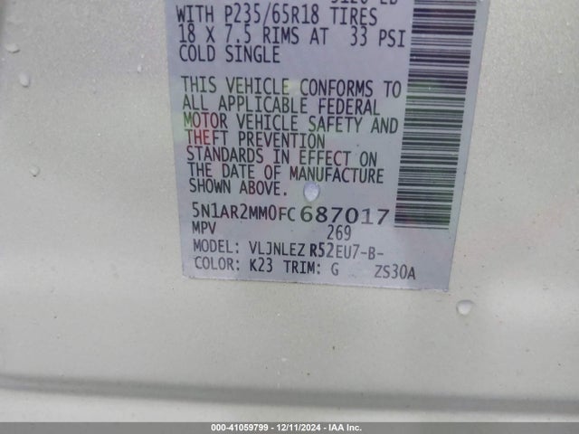 5N1AR2MM0FC687017 Nissan Pathfinder Sv