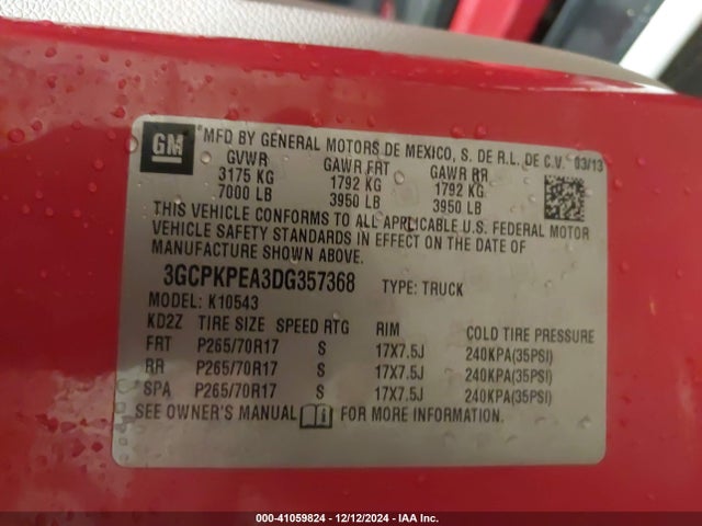 2013 Chevrolet Silverado 1500 Work Truck მანქანა იყიდება აუქციონზე, vin: 3GCPKPEA3DG357368, აუქციონის ნომერი: 41059824
