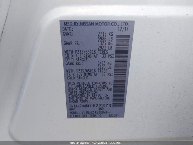 Nissan Pathfinder Sl 2015 5N1AR2MM8FC627373 Image 9