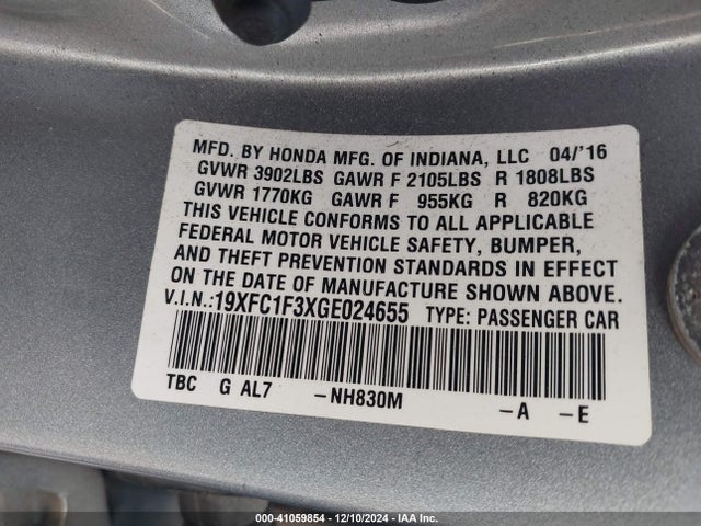 Honda Civic Ex-t 2016 19XFC1F3XGE024655 Image 9