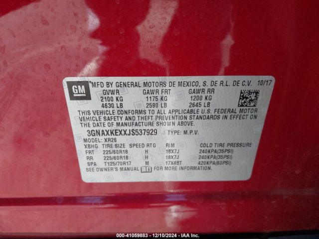3GNAXKEXXJS537929 Chevrolet EQUINOX LT