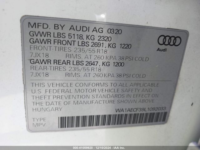 WA1AECF39L1092033 Audi Q3 Premium 45 Tfsi Quattro Tiptronic
