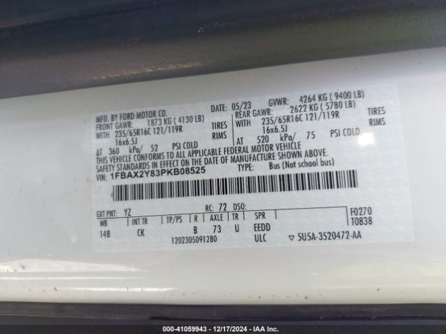 1FBAX2Y83PKB08525 Ford Transit-350 Passenger Van Xlt