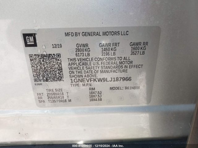 1GNEVFKW9LJ187966 Chevrolet Traverse Awd Ls