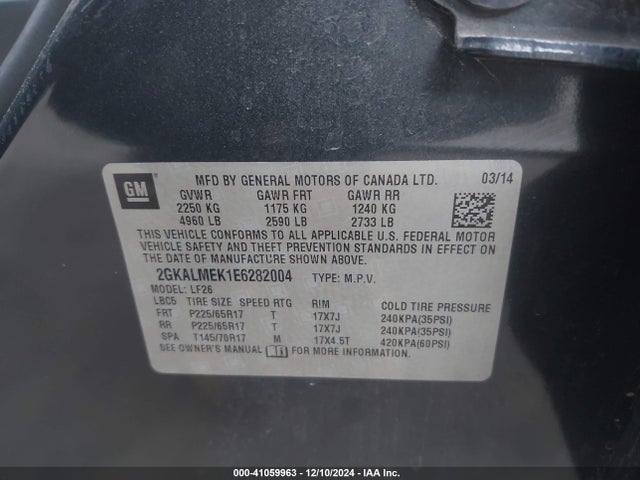 GMC Terrain Sle-1 2014 2GKALMEK1E6282004 Image 9