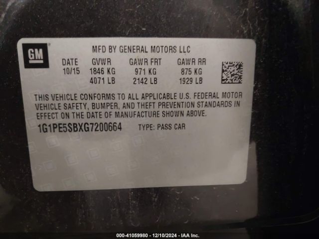 1G1PE5SBXG7200664 Chevrolet Cruze Limited 1lt Auto