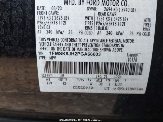 1FMSK8JH2PGA66603 Ford Explorer Timberline