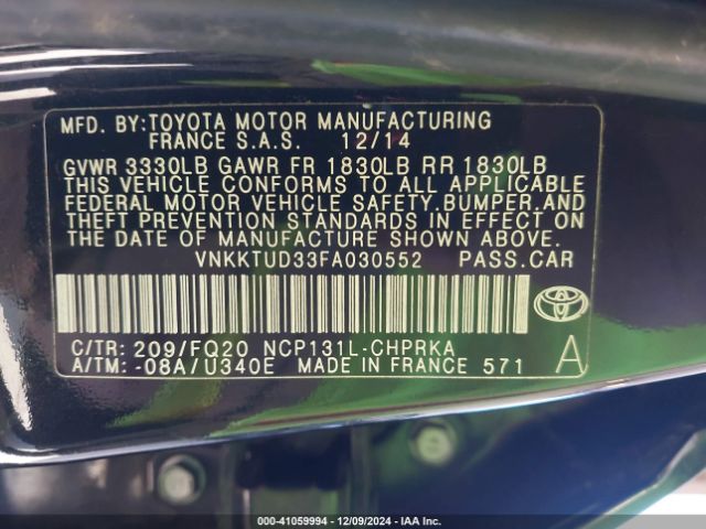 VNKKTUD33FA030552 Toyota YARIS L