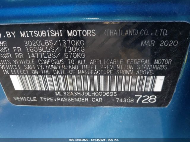 ML32A3HJ9LH009695 Mitsubishi Mirage Es/se