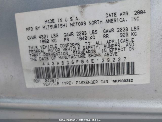 2004 MITSUBISHI GALANT 4A3AB36F04E129227 Photo 8