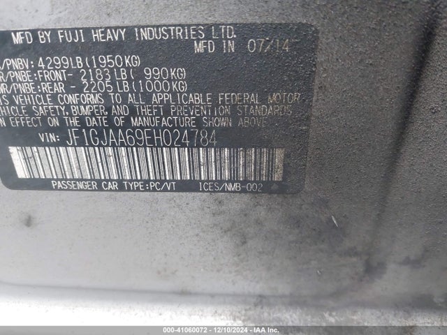 Subaru Impreza 2.0i 2014 JF1GJAA69EH024784 Image 9