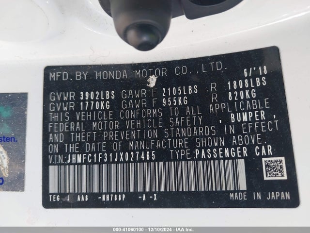Honda Civic Ex-t 2018 JHMFC1F31JX027465 Image 9