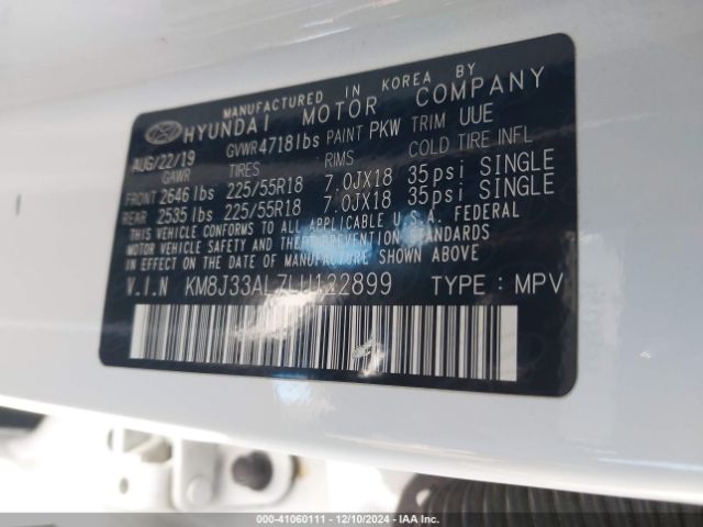KM8J33AL7LU122899 Hyundai TUCSON SEL