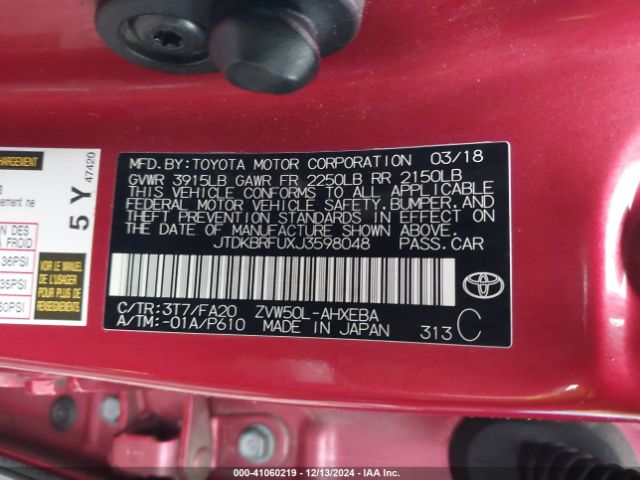 JTDKBRFUXJ3598048 Toyota Prius Two