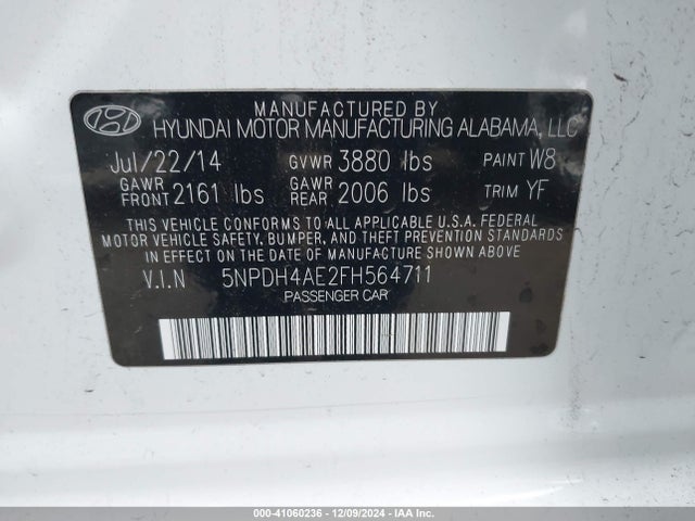 5NPDH4AE2FH564711 Hyundai ELANTRA SE