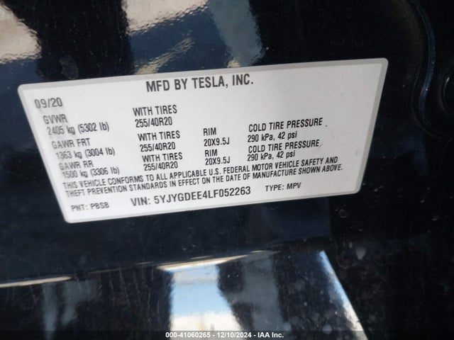 2020 TESLA MODEL Y 5YJYGDEE4LF052263 Photo 8
