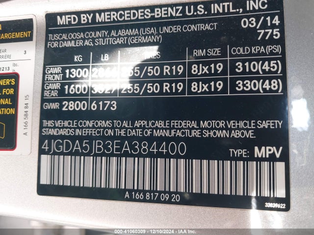 4JGDA5JB3EA384400 Mercedes-Benz ML 350