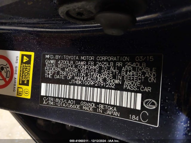 JTHBK1GG9F2191232 Lexus ES 350