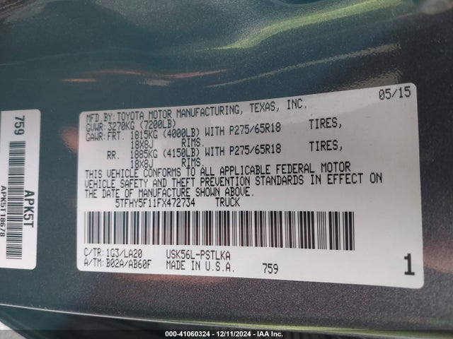 5TFHY5F11FX472734 Toyota Tundra Limited 5.7l V8