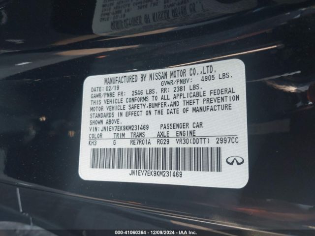 JN1EV7EK9KM231469 Infiniti Q60 3.0t Pure