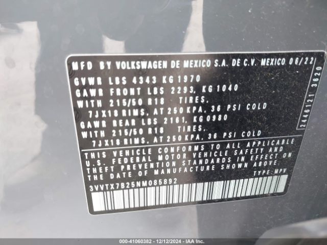 3VVTX7B25NM085892 Volkswagen Taos 1.5t Se