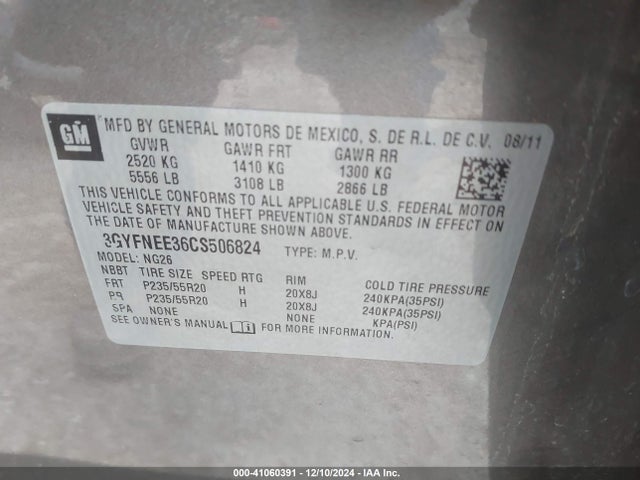 2012 CADILLAC SRX 3GYFNEE36CS506824 Photo 8