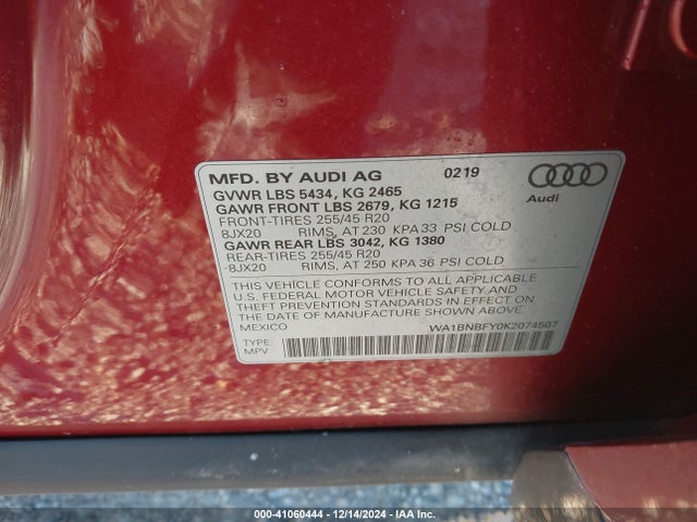 WA1BNBFY0K2074507 Audi Q5 45 Premium