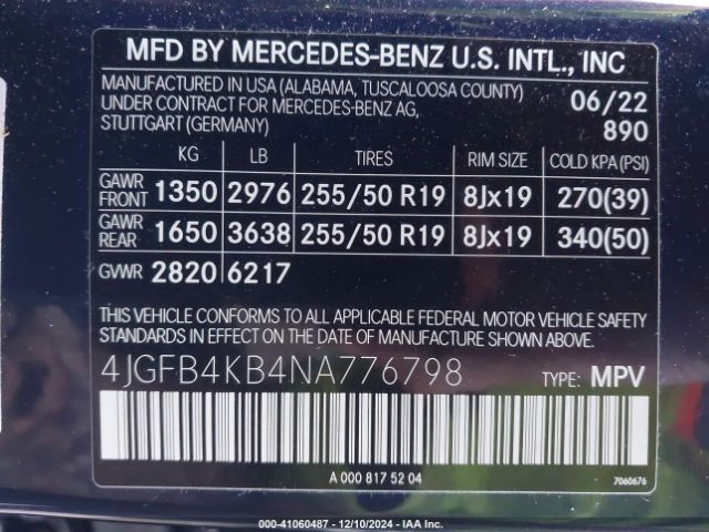 4JGFB4KB4NA776798 Mercedes-Benz Gle 350 4matic