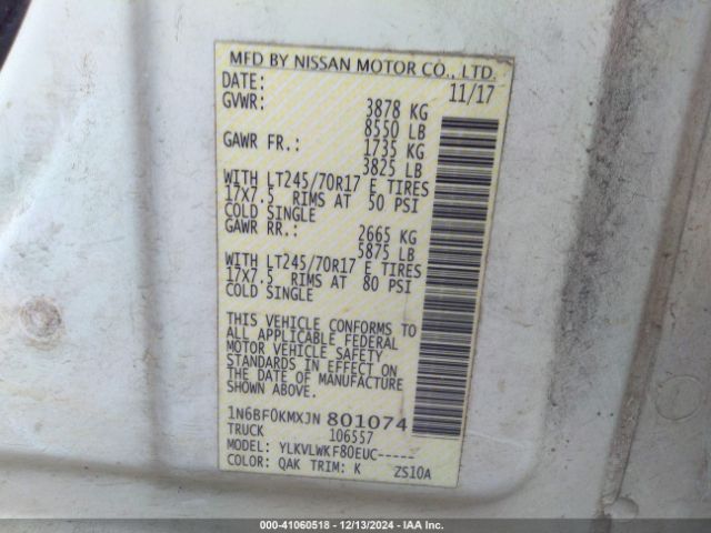 1N6BF0KMXJN801074 Nissan Nv Cargo Nv1500 S V6