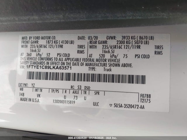 2020 FORD TRANSIT-150 CARGO VAN 1FTYE1C89LKA63571 Photo 8