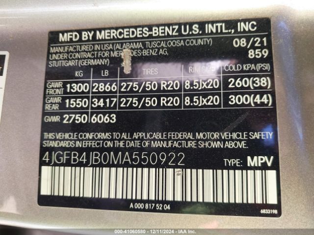 4JGFB4JB0MA550922 Mercedes-Benz GLE 350