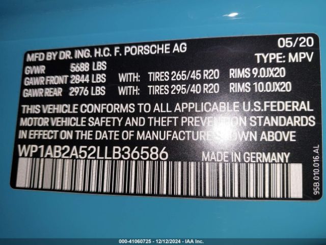 WP1AB2A52LLB36586 Porsche MACAN S