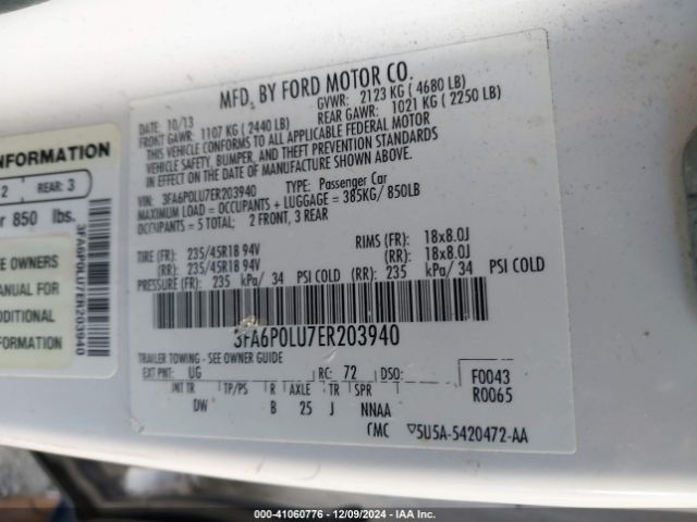 3FA6P0LU7ER203940 Ford Fusion Hybrid Se