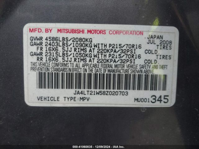 2008 MITSUBISHI OUTLANDER JA4LT21W58Z020703 Photo 8
