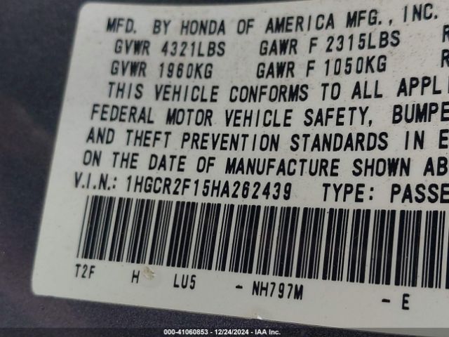 1HGCR2F15HA262439 Honda Accord Sport Se