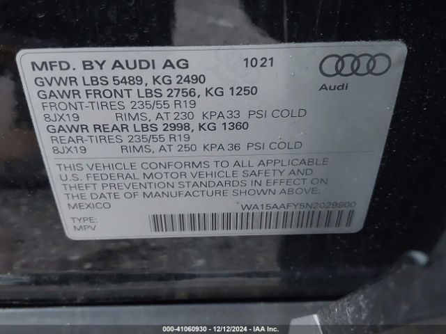 WA15AAFY5N2029800 Audi Q5 Sportback Premium Plus 45 Tfsi S Line Quattro S Tronic