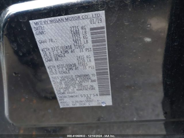 5N1DL0MM5KC551754 Infiniti QX60 LUXE