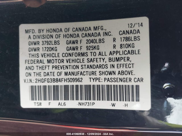 Honda CIVIC EX 2015 2HGFG3B84FH509962 Image 9