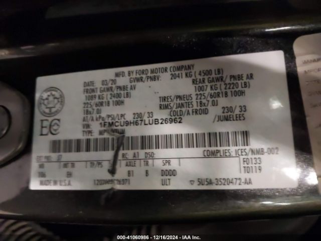1FMCU9H67LUB26962 Ford ESCAPE SEL