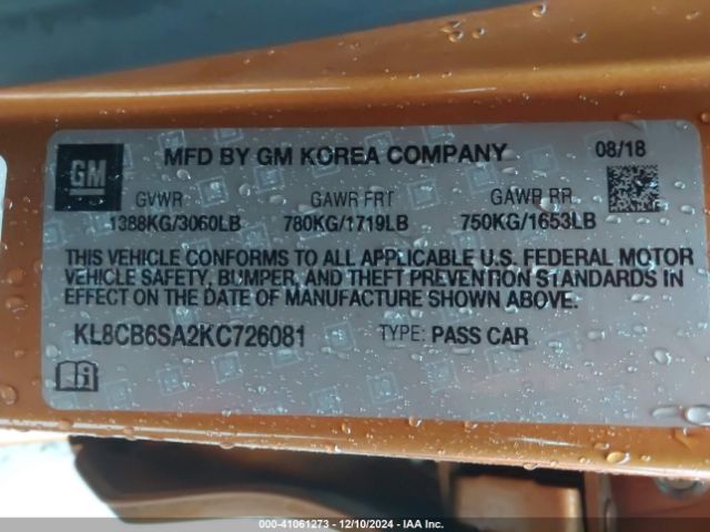 KL8CB6SA2KC726081 Chevrolet Spark Ls Cvt