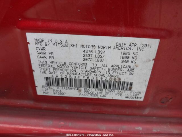 2011 MITSUBISHI GALANT 4A32B3FF6BE028291 Photo 8