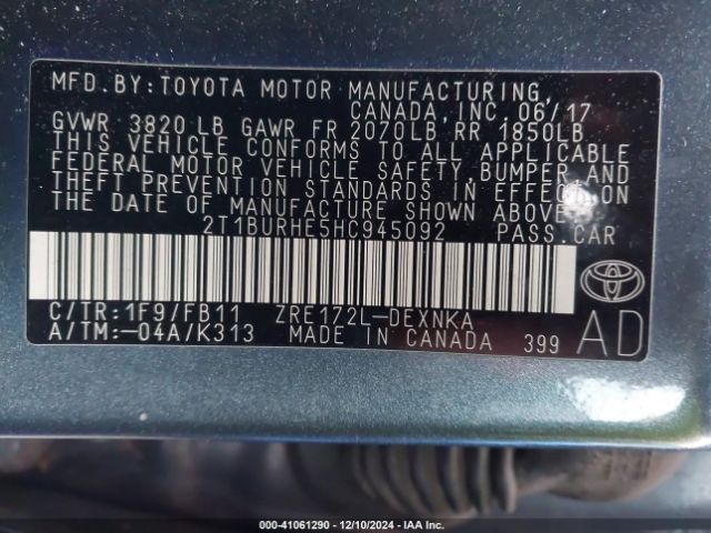 2T1BURHE5HC945092 Toyota COROLLA LE